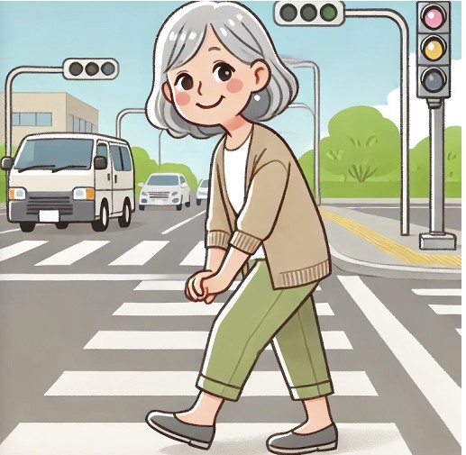 横断歩道を歩く高齢の女性のイラスト